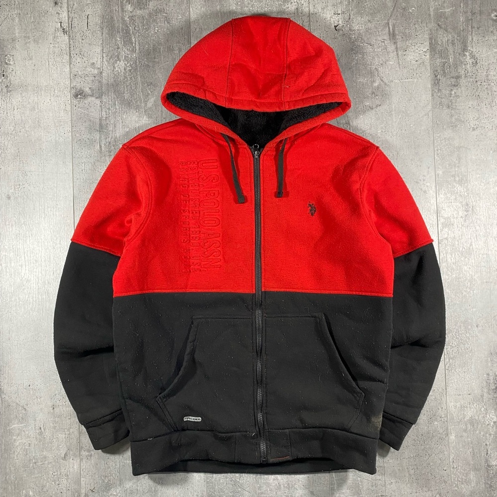 Y2k Red & Black US Polo Assn. Zip-Up Hoodie